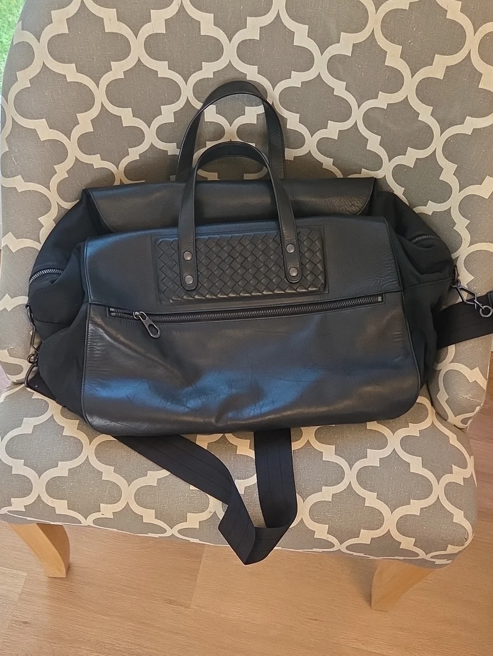 Black Men's Bottega Venetta Travel Weekender Bag